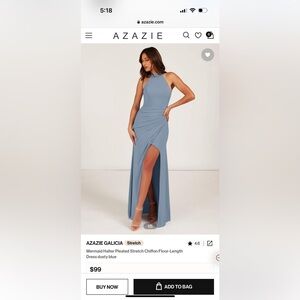 Azazie Dusty Blue Halter Wedding Dress